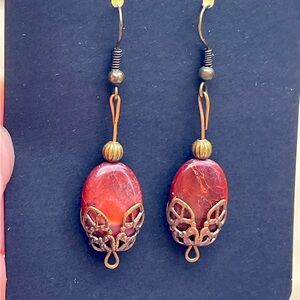 Handmade Red and Bronze Dangle vintage style lace agate drop Earrings New